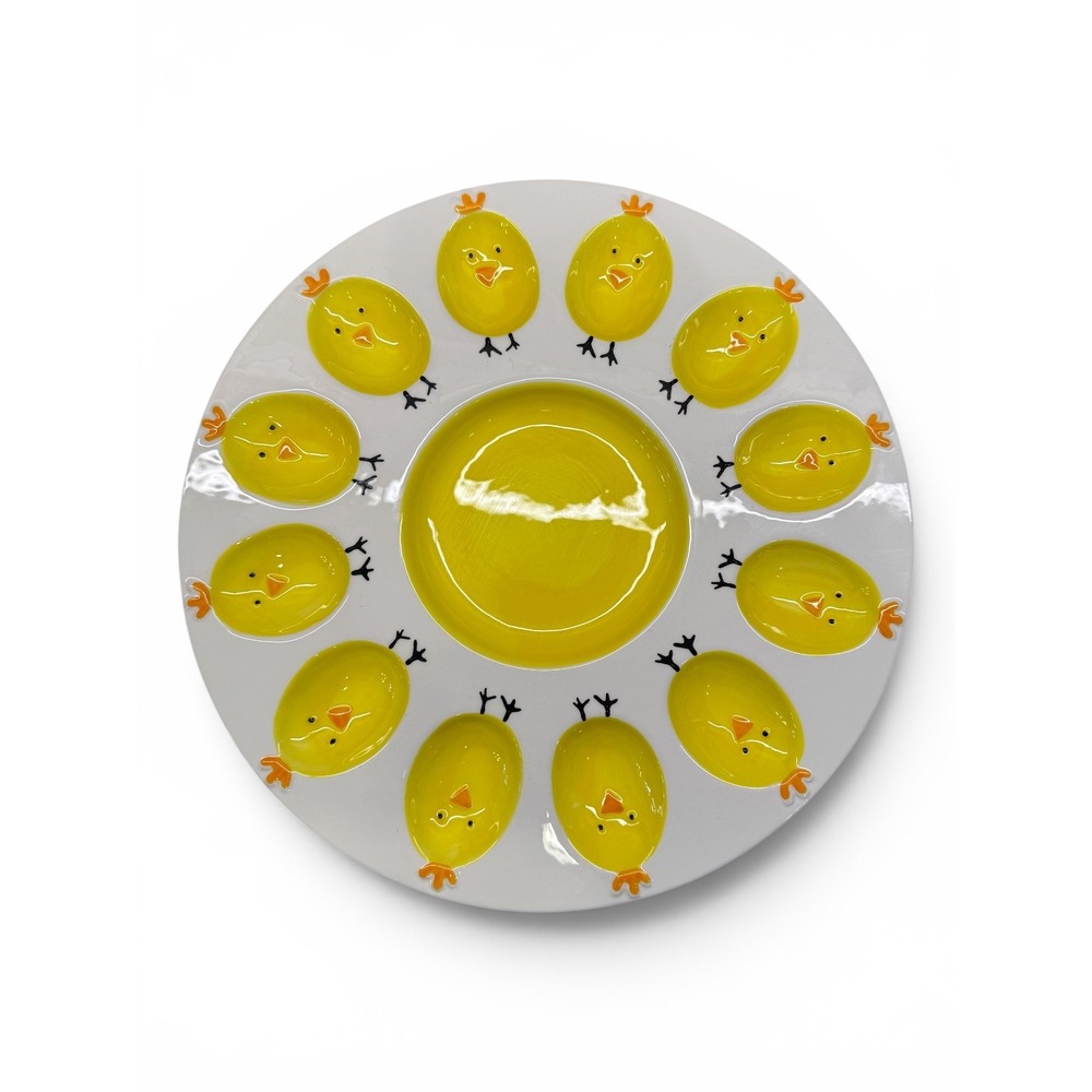 Easter Chicks Ceramic Deviled Egg Platter 12 Slot Lang by Design Party Whimsical